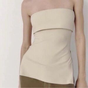 ZARA Viral Zipper Tube Top Beige Cream